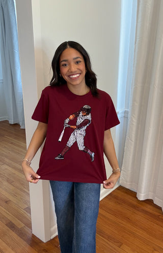 Maroon Baseball Sequin Tee