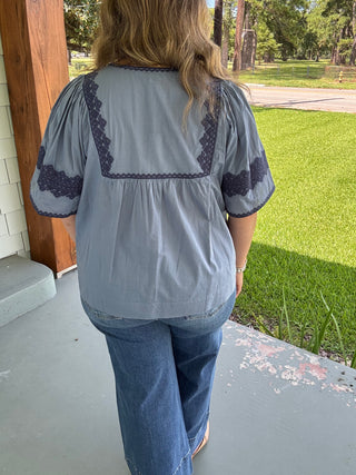 Auden Embroidered Flutter Blouse