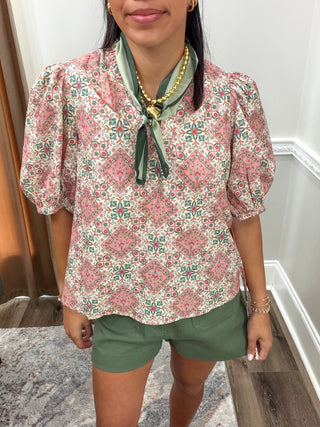 Adeline Medallion Tie-Sleeve Blouse