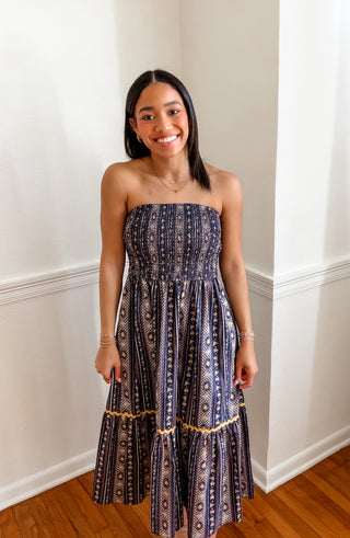 Midnight Mosaic Bow-Back Midi Dress