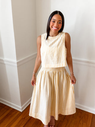 Sunlit Stripe Smocked Midi Skirt