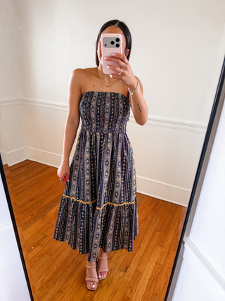 Midnight Mosaic Bow-Back Midi Dress