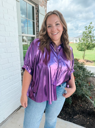 Purple Metallic Game Day Blouse