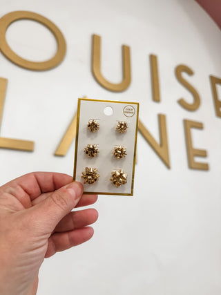 Gold Gift Bow Earring Set