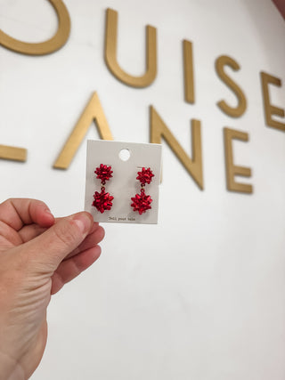 Red Gift Bow Drop Earrings
