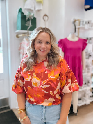 Rust Floral Blouse