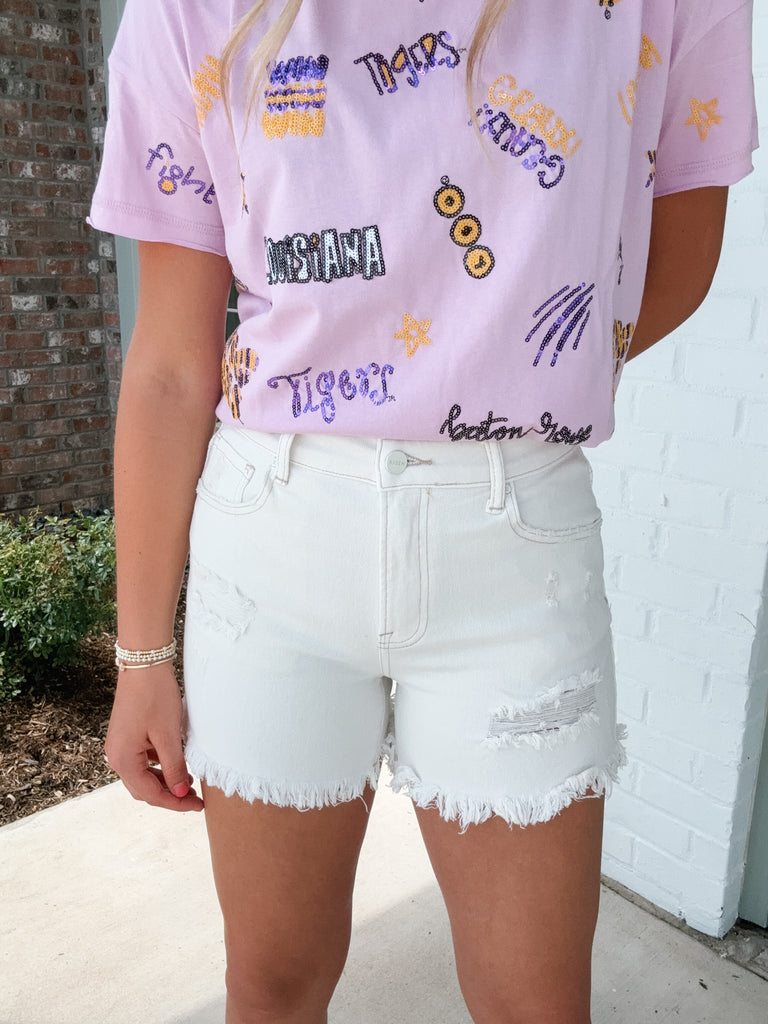 White distressed shops shorts