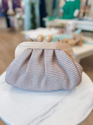 Vogueista Wooden Frame Clutch: Dusty Pink