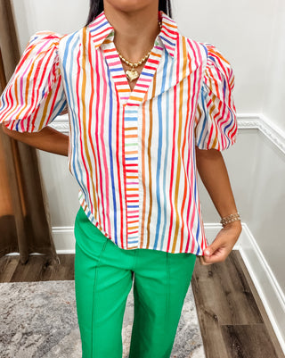 Prism Stripe Puff Sleeve Blouse