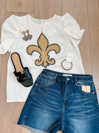 Fluer De Lis Puff Sleeve Shirt