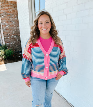 Pink Multi Striped Cardigan