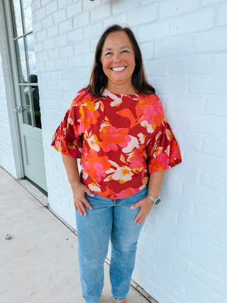 Rust Floral Blouse