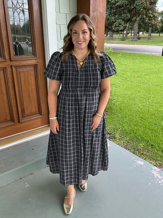 Cora Plaid Smocked Midi Dress