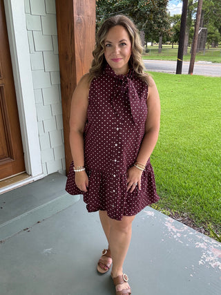 Bordeaux Bow Dot Dress