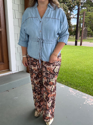 Autumn Muse Floral Wide-Leg Pants