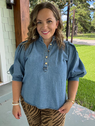 Della Denim Puff Sleeve Top
