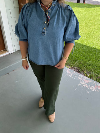 Della Denim Puff Sleeve Top