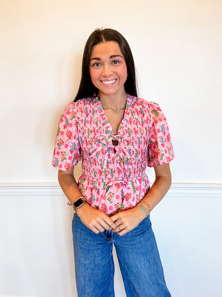 Pink Petals Peplum Blouse