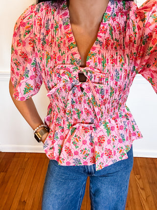 Pink Petals Peplum Blouse