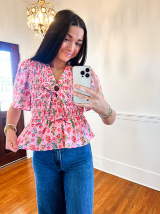 Pink Petals Peplum Blouse