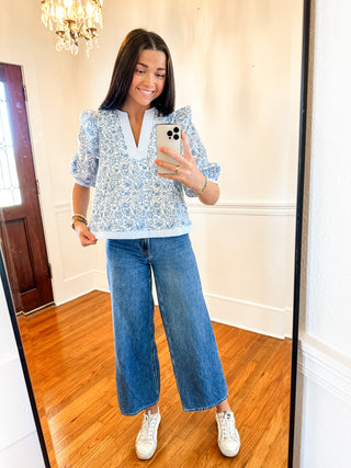 Garden Toile Ruffle Top