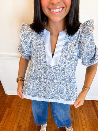 Garden Toile Ruffle Top