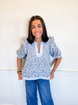 Garden Toile Ruffle Top