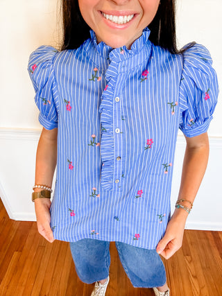 Bluebell Embroidered Ruffle Blouse