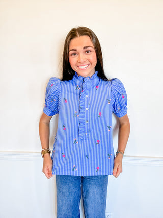 Bluebell Embroidered Ruffle Blouse