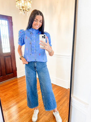 Bluebell Embroidered Ruffle Blouse