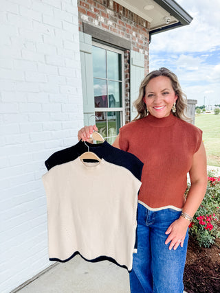 Scalloped Short Sleeve Sweater