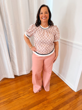 Blush Eyelet Hem Straight-Leg Pant