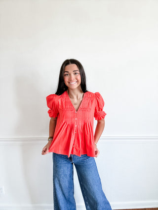 Coral Crush Pintuck Top