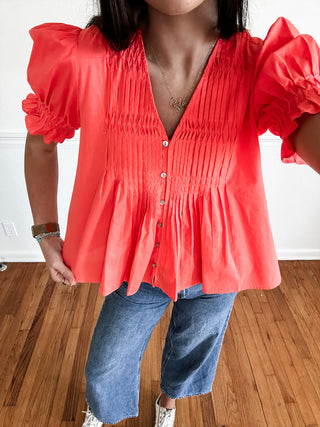 Coral Crush Pintuck Top