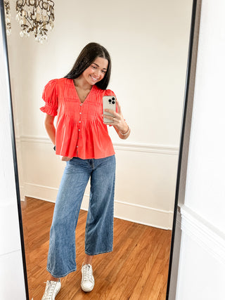 Coral Crush Pintuck Top