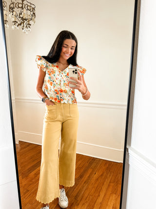 Golden Garden Flutter Sleeve Top