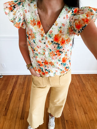 Golden Garden Flutter Sleeve Top