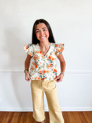 Golden Garden Flutter Sleeve Top