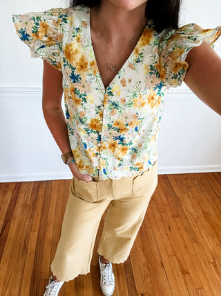Golden Garden Flutter Sleeve Top