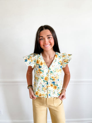 Golden Garden Flutter Sleeve Top
