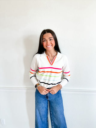 Rainbow Coast Collared Sweater