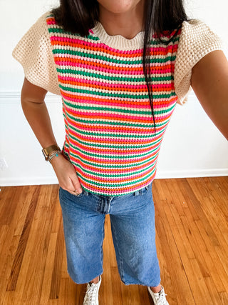 Rainbow Row Crochet Sweater Top