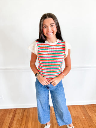 Rainbow Row Crochet Sweater Top