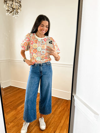 Harvest Medallion Puff Sleeve Top