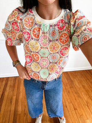 Harvest Medallion Puff Sleeve Top