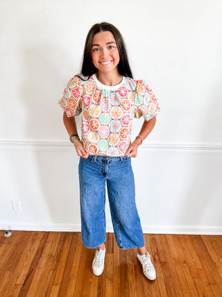 Harvest Medallion Puff Sleeve Top