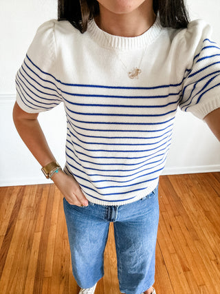 Seaside Stripe Puff Sleeve Knit Top
