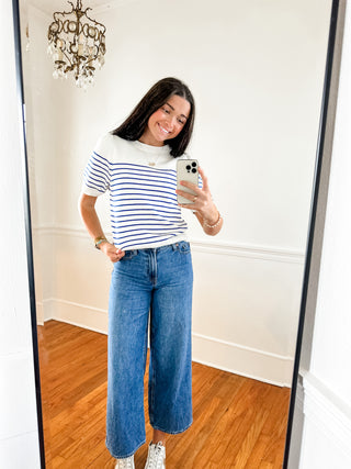 Seaside Stripe Puff Sleeve Knit Top