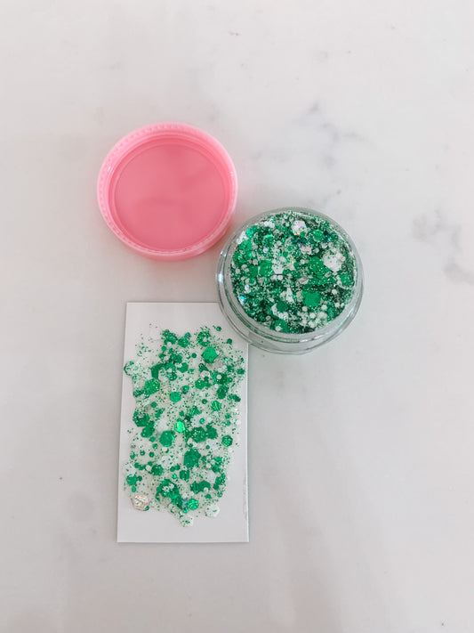 Green and White Face Glitter