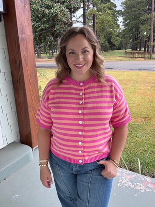 Sunset Stripe Button-Up Sweater